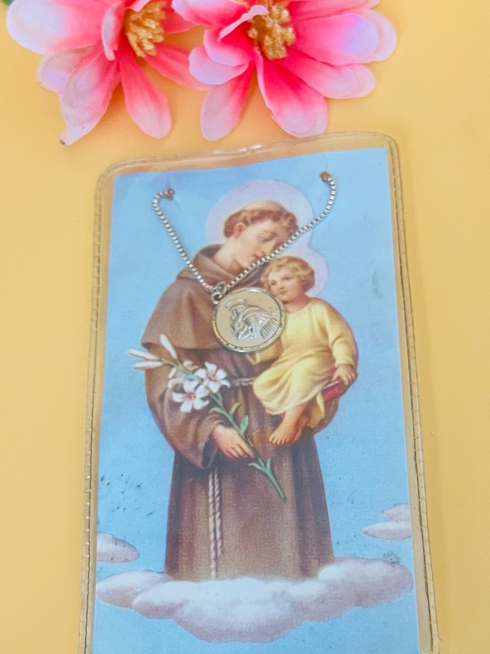 Saint Anthony Prayer Card with Medal Necklace